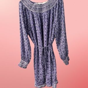 Loft Long-Sleeved Purple Floral Dress (XL)